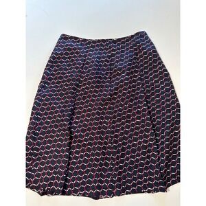 Talbots Silk Pleated Full Skirt in Navy Red & Ivory Geometric Print Women's 10